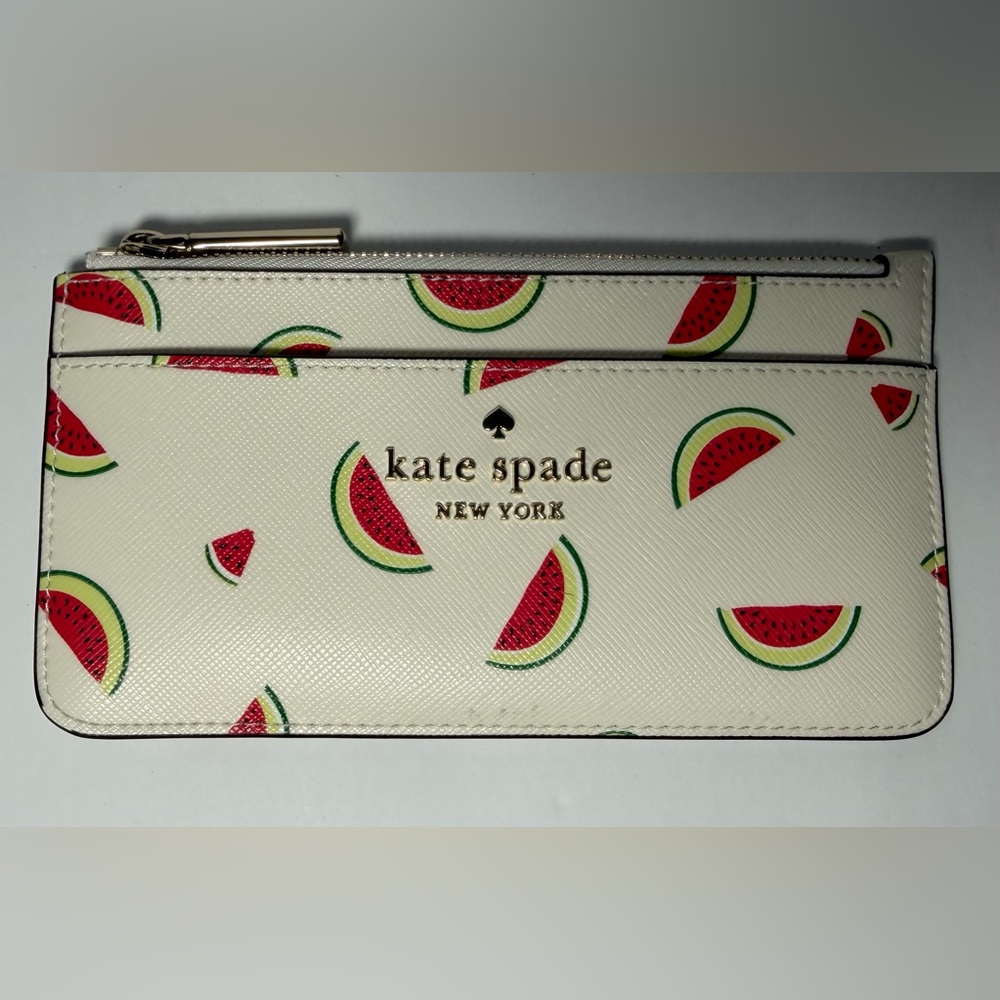 Kate Spade Staci Watermelon Slim 7 Card Holder Slots Zip Top Wristlet Wallet
